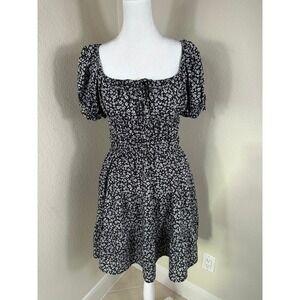 Hesperus Y2K Babydoll Mini Dress Women Large Black White Daisy Cottagecore Boho